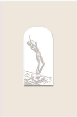 Esquisse d'une danseuse sur une toile blanche en forme d'arche