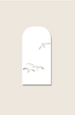 Esquisse d'oiseaux en vol sur une toile blanche en forme d'arche