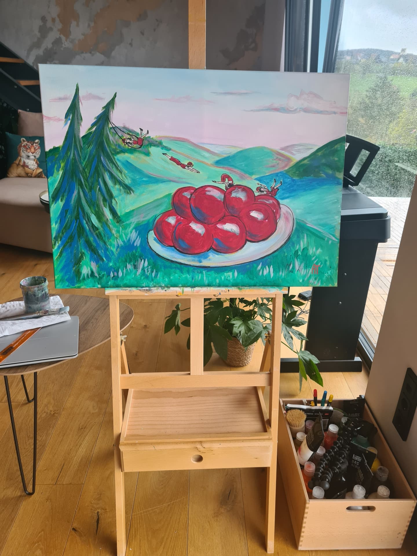 À l'atelier — la toile sur le chevalet