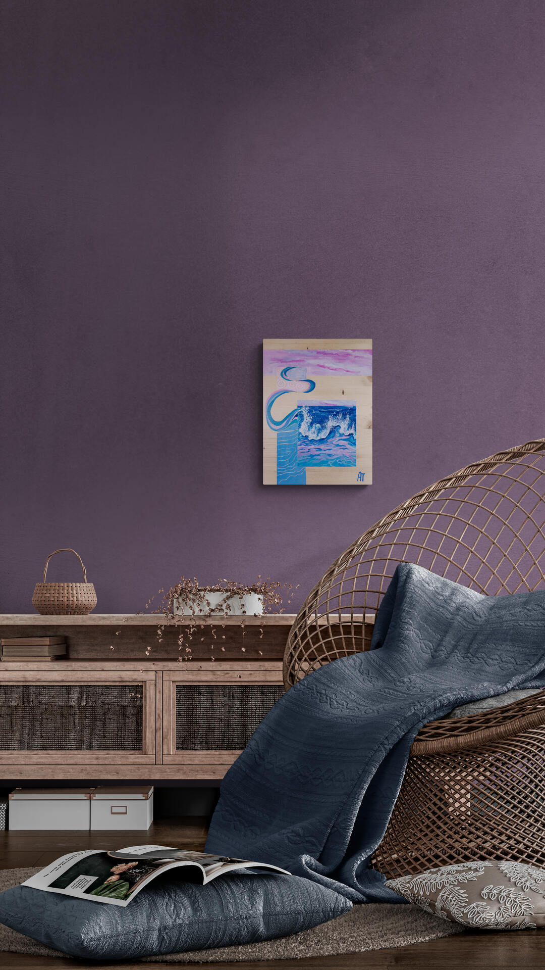 Salon bohème, fauteuil en rotin